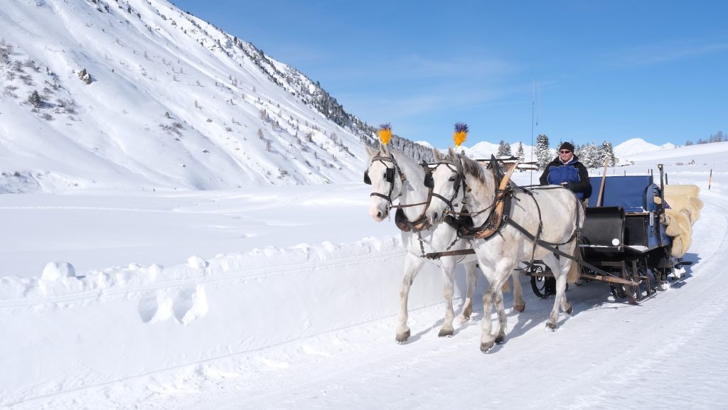 Horse drawn carriage through the snow in Klosters