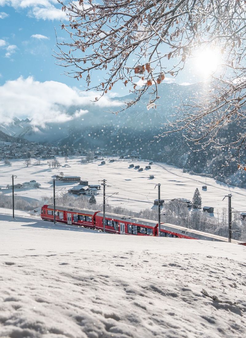 Train through mountains and snow in Klosters